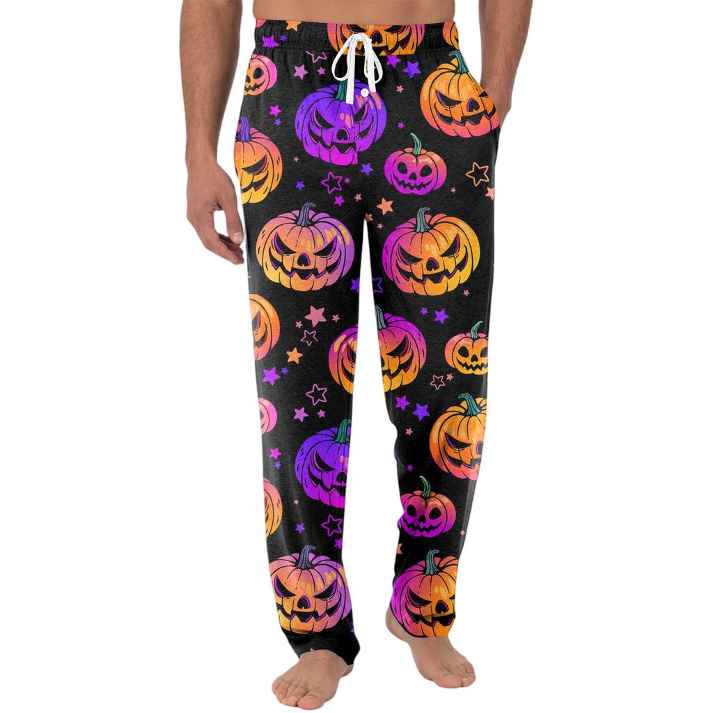 Men's Knitted Halloween Print Pocket Casual Pants Pajama Pants