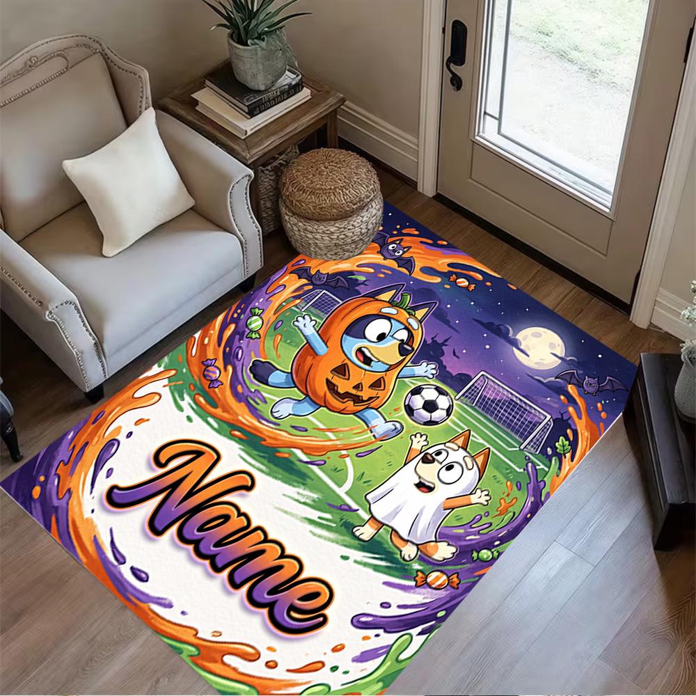 Bluey's Soccer Adventure Personalized Name Floor Rug Office Rug Suitable for Entryway Hallway Foyer Decorate room Anti-slip Rug Office home decor