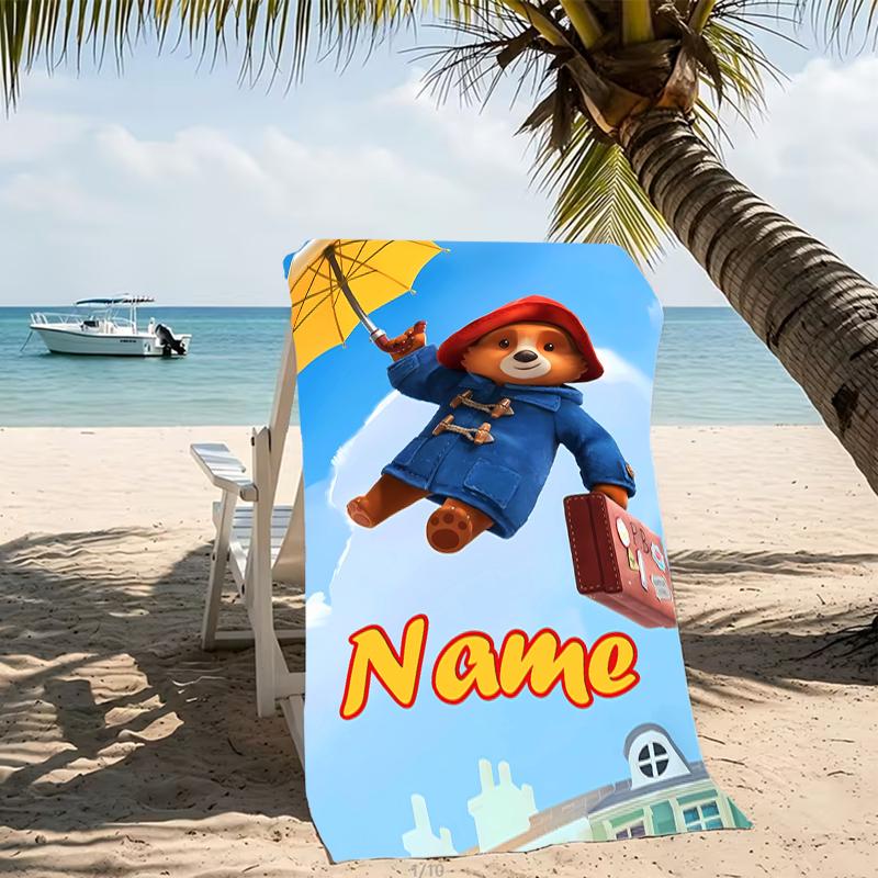 Customizable personalized beach towels Paddington Bear themed designs.Suitable for the beach, yoga, sports;ideal as beach accessories