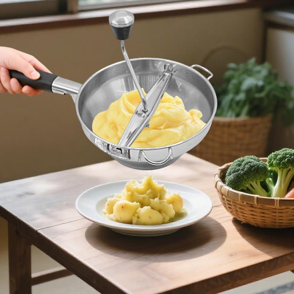 Manual Potato Masher Food Grade Stainless Steel Potato Masher Multifunctional Masher with 3 Replaceable Grinding Discs forTomato
