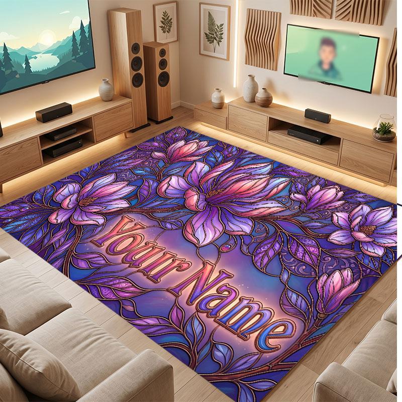 Abstract Personalized Theme Crystal Velvet Floor Rug Personalized Custom Name Text Warm Carpet Home Decoration