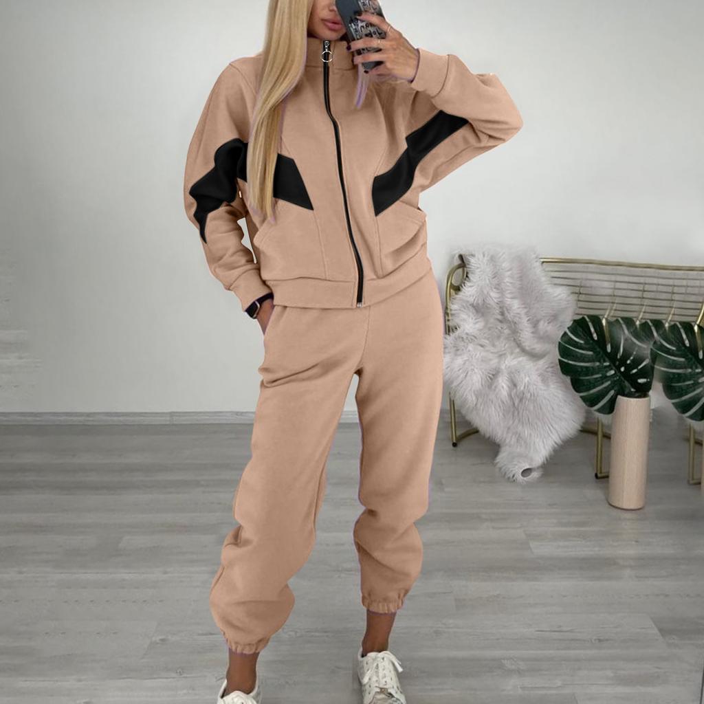 Damen Herbst und Winter Europäischer und Amerikanischer Langarm Freizeit Sportanzug 2-teiliges Set