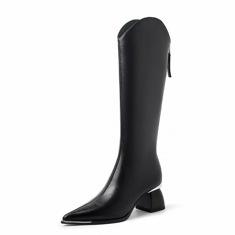 Slim Pointed Thick-soled Long Boots for Women, Soft Leather Shoes, High Heel Shoes