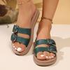 Fashion Women's Large Slippers  New Open-toe Round Head Metal Buckle Hundred with Sandals Thick Bottom Comfortable Beach Shoes