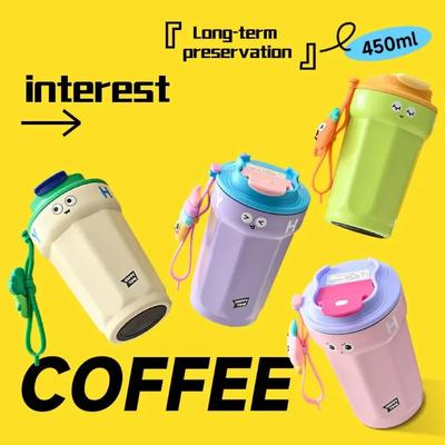 Creative Coffee Thermos Cup 316 Stainless Steel 450ML Coffee Mug Tumbler Leak-proof Thermos Bottle For Outdoor Travel Mug