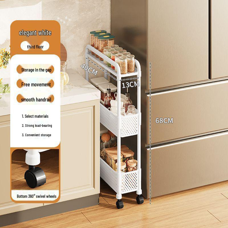 Multi-Layer Narrow Trolley Storage Rack with Wheels for Kitchen or Bathroom