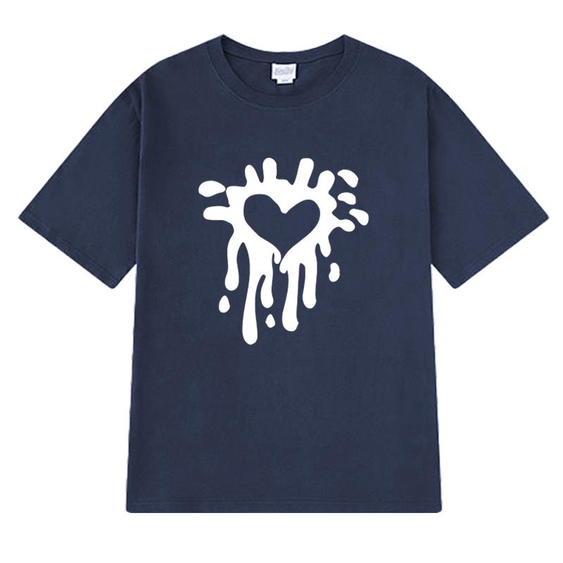 2025 New in Heart Print Japanese Simple short sleeve T-shirts Men Women Fashion Y2k Cotton T shirt Unisex Trend Oversized Tops