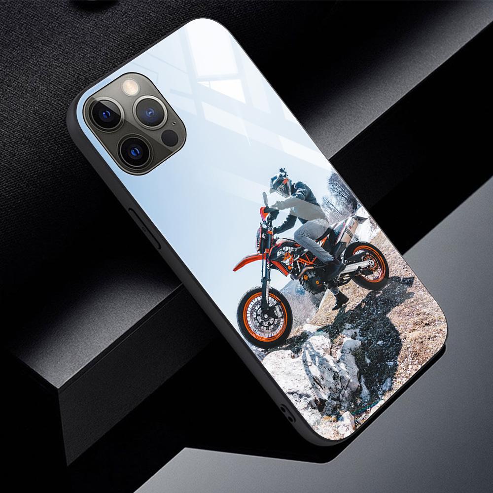 Custodia in vetro temperato per moto da cross e sport per iPhone 12, 11 Pro Max, 13, 12 Mini, Fundas X Xr Xs Max, 8, 7, 6s Plus, Shell Fundas