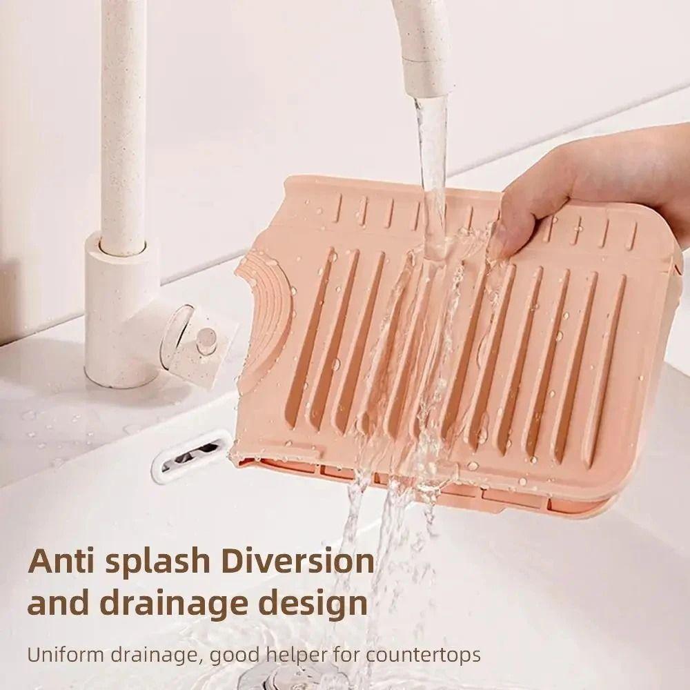 Non Slip Faucet Splash  Pad Slope Water Drip Catcher Reusable Silicone Sink Drying Mat  Sink