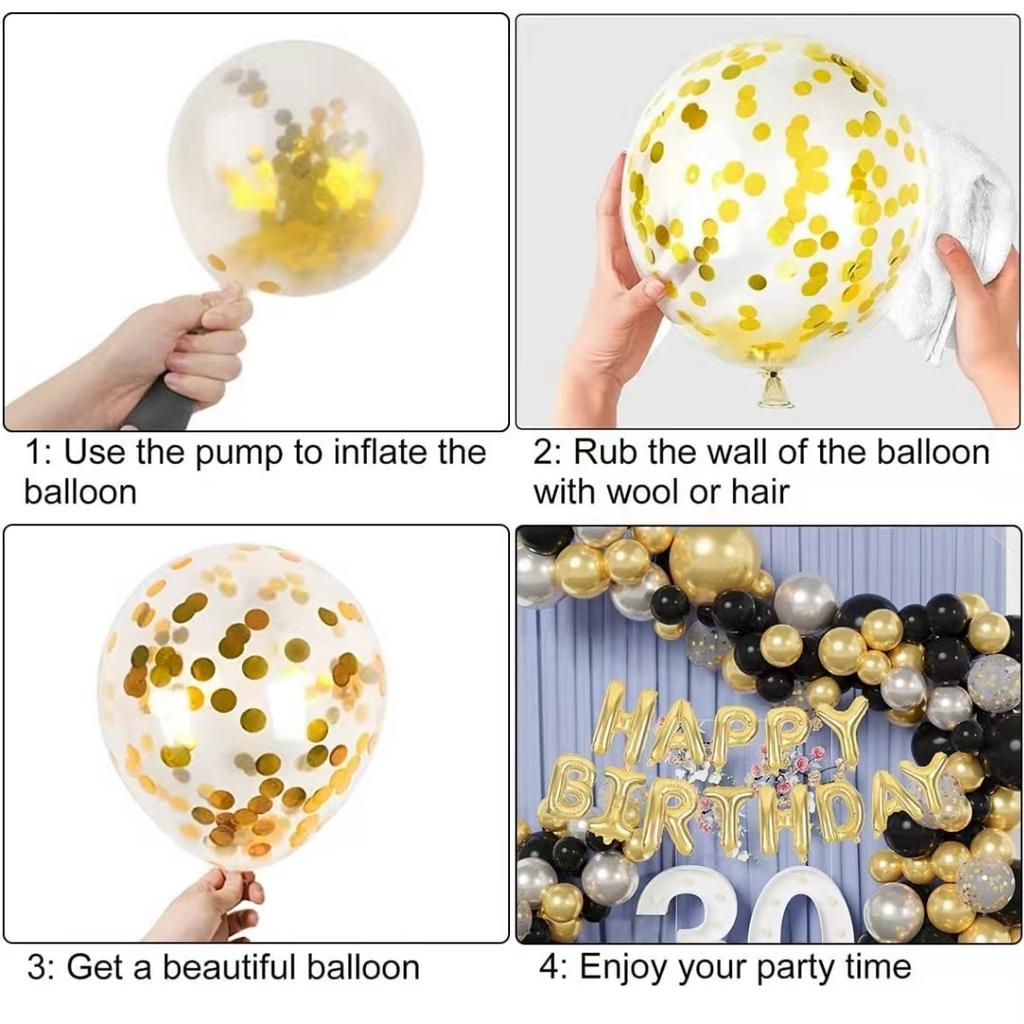 Black Gold And Silver Balloon Happy Birthday Aluminum Film Confetti Balloon Set Birthday Wedding Scene Decoration