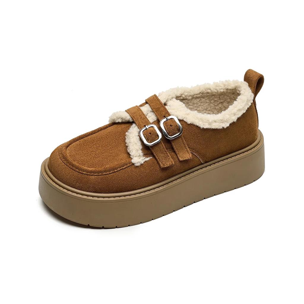 Women's Shoes Trend Height Increasing Velvet Loafers for Women Winter Platform Shoes Women's Winter Warm Cotton Shoes Woman