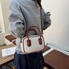High Quality Leather Boston Tote Bag Handbag Contrast Color Crossbody Bag PU Bowling Bag  Girls