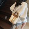 Large-capacity Contrasting Striped Canvas Bag, Women's 2025 Summer New Fashion and Leisure, Foreign Style Messenger Bucket Bag