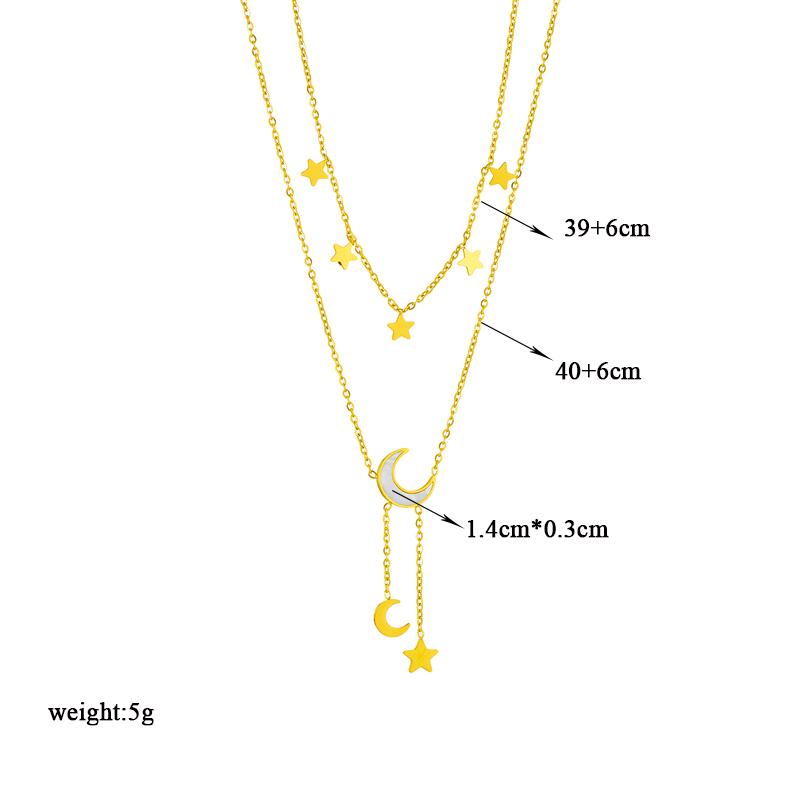 DIEYURO 316L Stainless Steel Star Moon Long Pendant Necklace For Women New Fashion Girls Multilayer Clavicle Chain Zircon Gifts