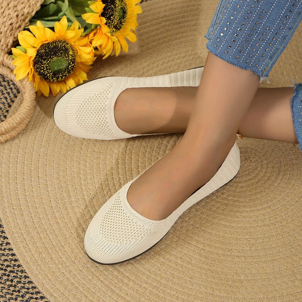 Foreign trade knitted shallow mouth single shoes women's spring and summer 2025 new flat bottom round head one pedal casual Doudou shoes women