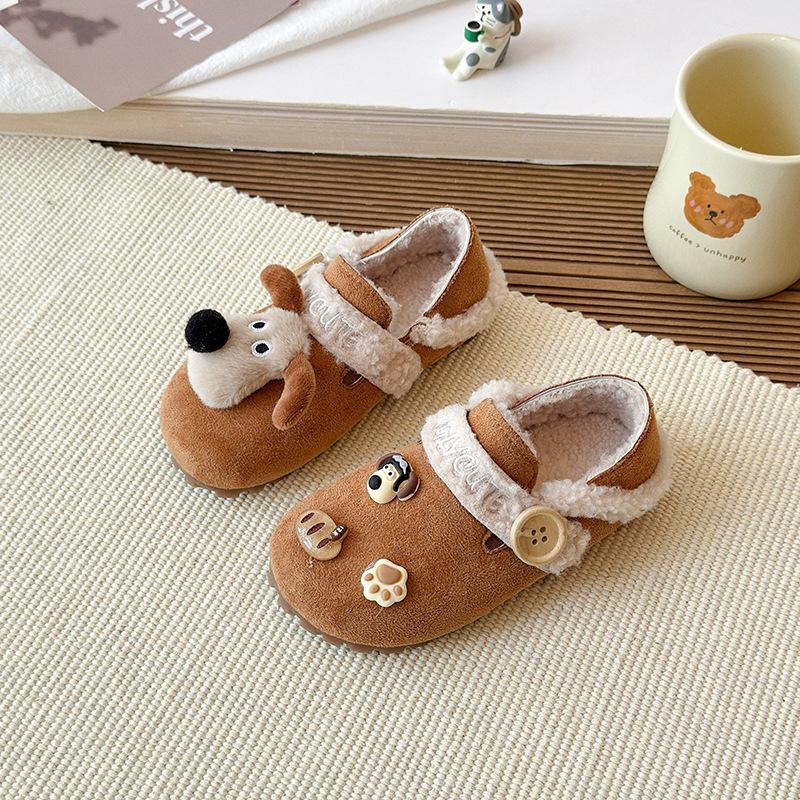Girls' plush puppy doll Birkenstock cotton shoes, new winter style, plush-lined boys' warm shoes