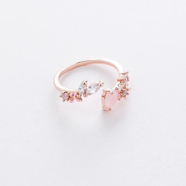 Korean New Exquisite Crystal Temperament Ring Sweet French Elegant Flower Opening Ring Female Jewelry