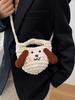 Gestrickte Hund-Cartoon-Umhängetasche mit großen Ohren und Handytasche für den täglichen Gebrauch