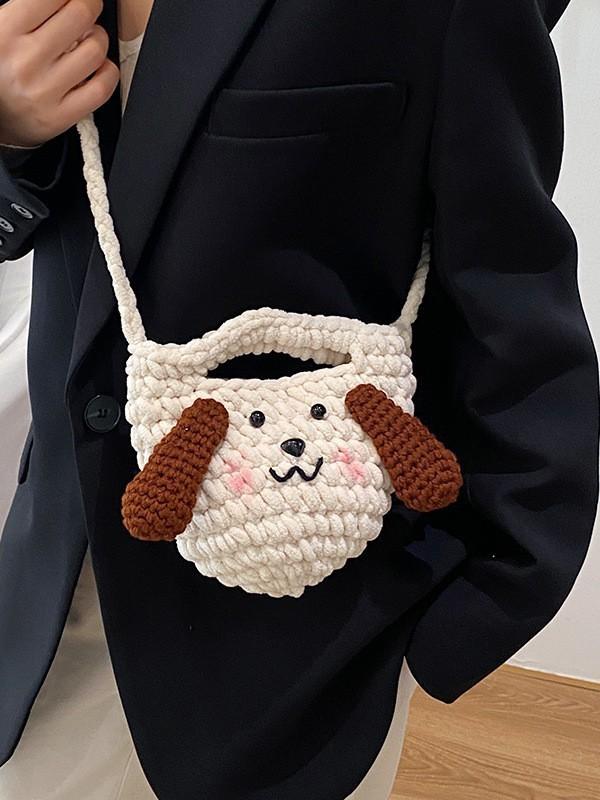 Gestrickte Hund-Cartoon-Umhängetasche mit großen Ohren und Handytasche für den täglichen Gebrauch
