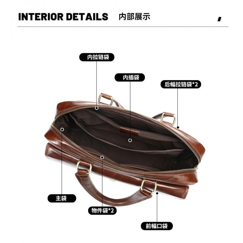 Leather Conference Briefcase High-end Men's Business Handbag Travel Computer Bag Oil Wax