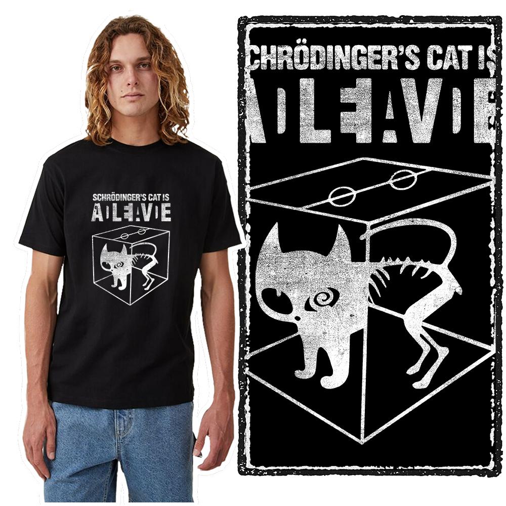 COOLMIND 100% Cotton Schrodinger Cat Print Big Size Men T Shrit Casual Sort Sleeve Cotton Summer Men Tshirt Male Tee Shirts
