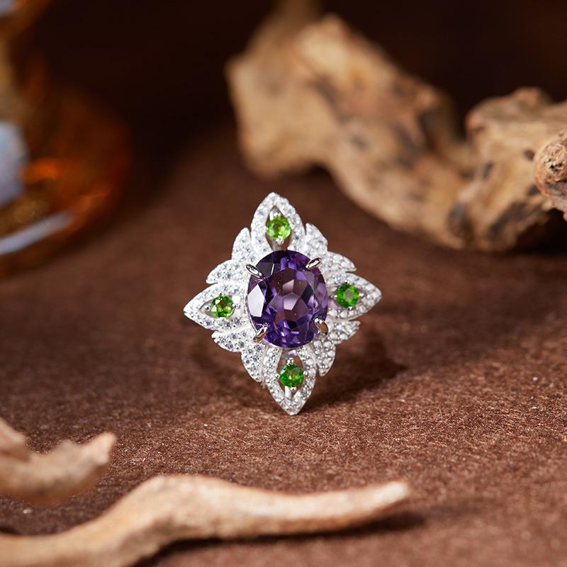 Natural Amethyst, Citrine, and Topaz Gemstone Ring for Women in S925 Sterling Silver