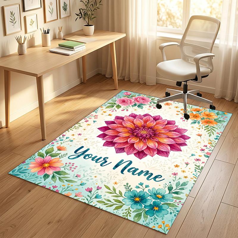 Floral Butterfly Garden Theme Soft Crystal Velvet Rug Custom Name & Text Print Non Slip Floor Rug for Bedroom Living Room
