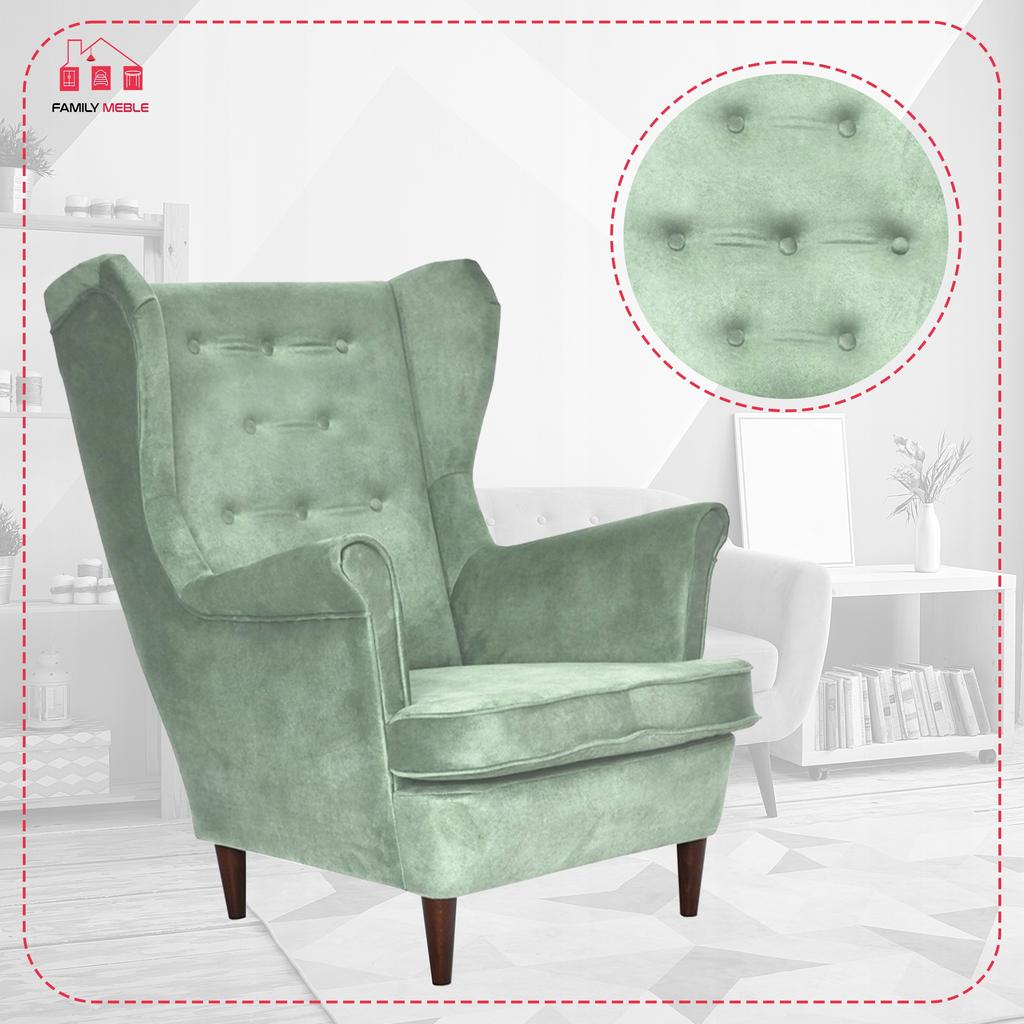 Diana Scandinavian Wing Chair Family Furniture Mint Pistachio Suede
