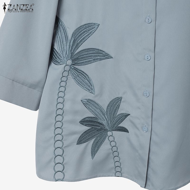 ZANZEA Bluză lejeră casual pentru femei cu guler turn-down și mâneci 3/4 cu imprimeu