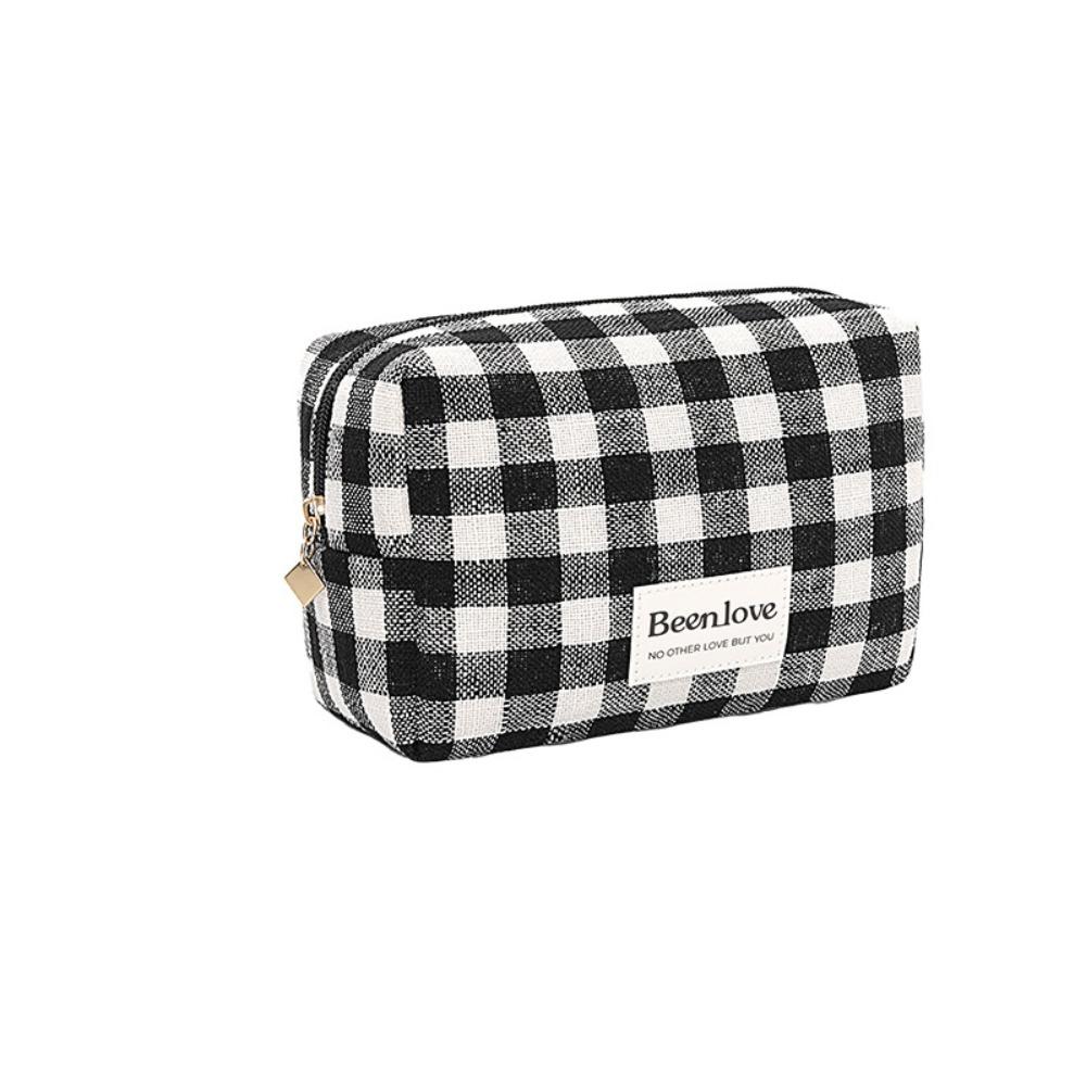 

Zipper Plaid Cosmetic Bag Large Capacity Travel Wash Bag Fashion Toiletries Bag Home чёрный