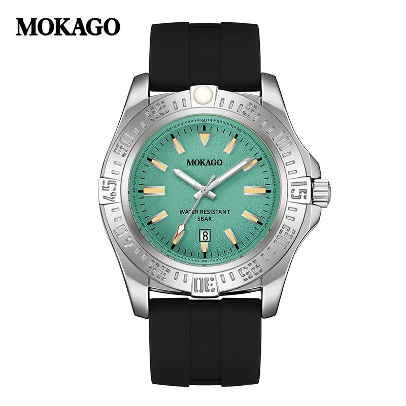 Mokaga Men's High-End Waterproof Quartz Watch with Simple Calendar & Luminous Stripe Markers