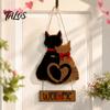 Farmhouse Style Wall Ornament Wooden Hanging Welcome Sign for Front Door, Romantic Cat Couple Holiday Porch Pendant, Rustic Decor Outdoor Entryway