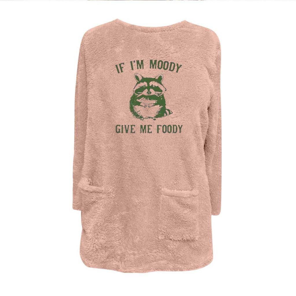 Autumn/Winter Women's European & American Printed Casual Loose Round Neck Long Sleeve Plush Hoodie with Pockets