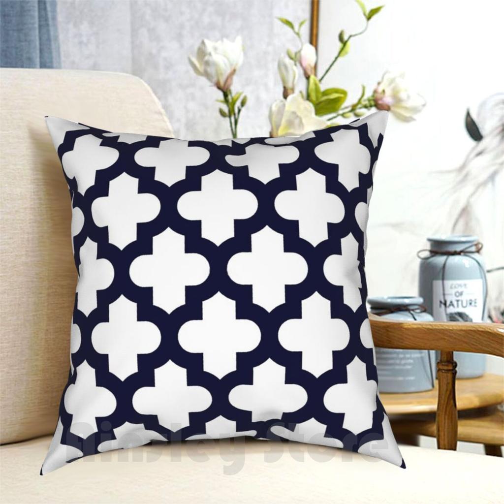 Navy Blue Thick Quatrefoil On White Pillow Case Printed Home Soft DIY Pillow Cover Navy Blue Blue Navy White Quatrefoil