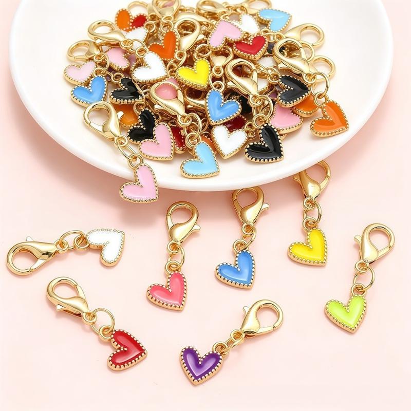 10Pcs Enamel Heart Charm Lobster Clasp Pendant Colorful Alloy Love Heart Dangle Charms For Diy Jewelry Making Keychain Bag Decor