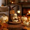 Cartoon-Geisterfigur Halloween Lesefigur, LED-beleuchtete Straßenlaterne Harzstatue, Katzen-Schreibtischdekoration für die Feiertagsparty