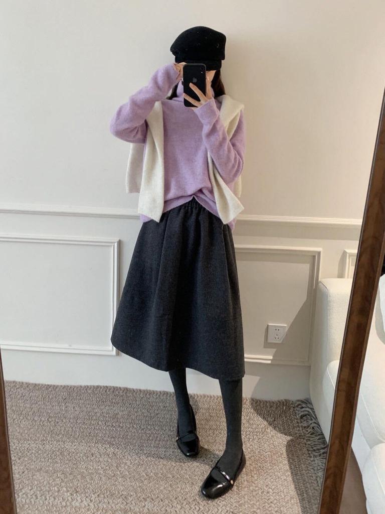 Elegant High-Waist Wool Blend A-Line Skirt - Autumn/Winter Classic