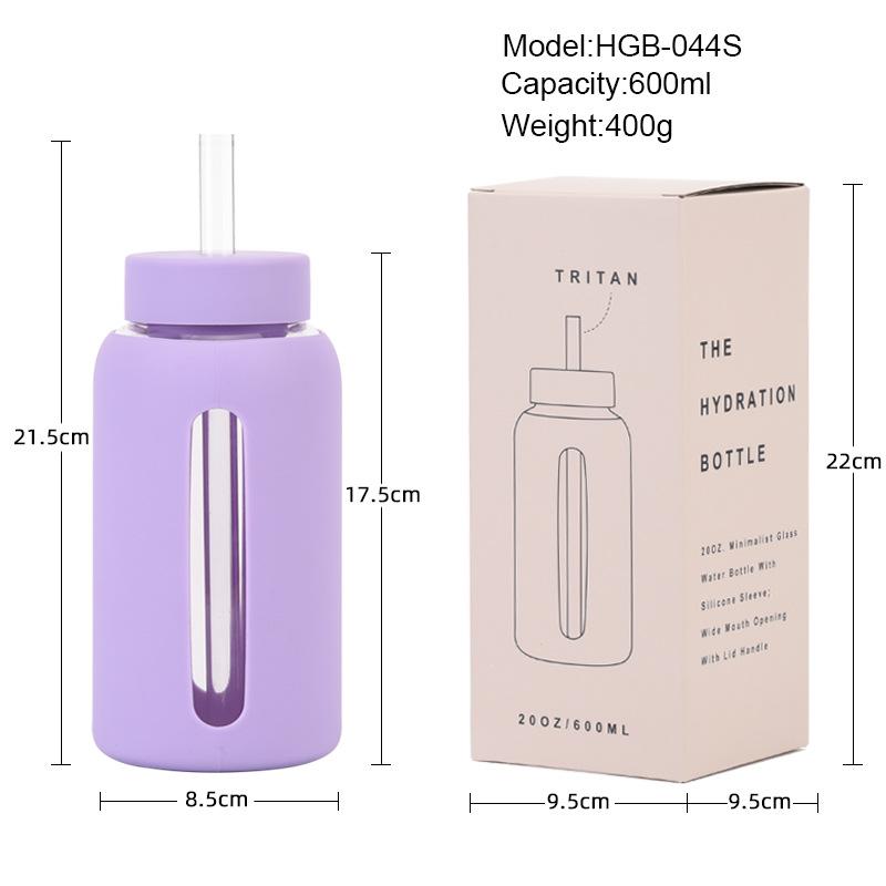 600Ml Silicone Sleeve Borosilicate Glass Water Cup With Straw Can Suck Pearls Portable Outdoor Cup
