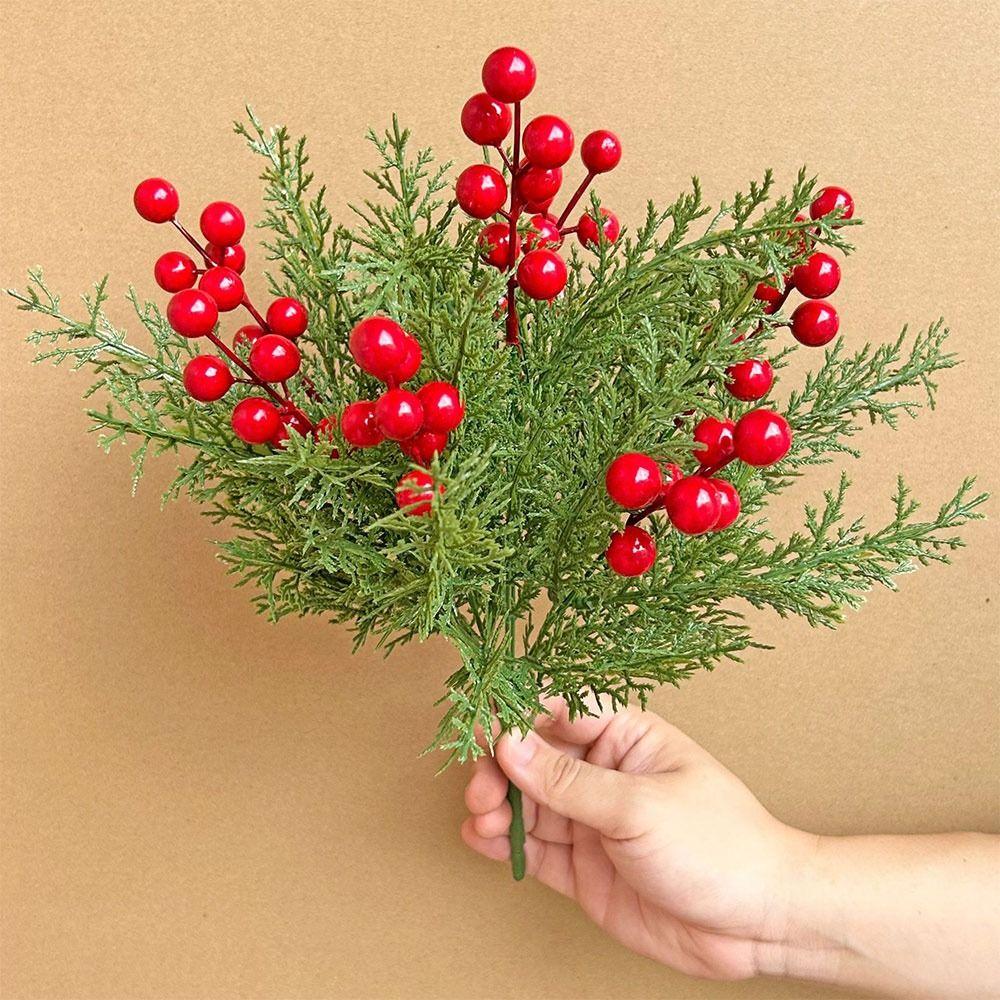 Red&Green Simulation Red Berry Branches 7 Branches Christmas Pine Stem  Festival Favors