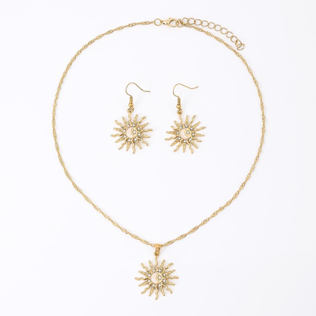 Explosive sun flame shape pendant jewelry set necklace earrings combination elegant style