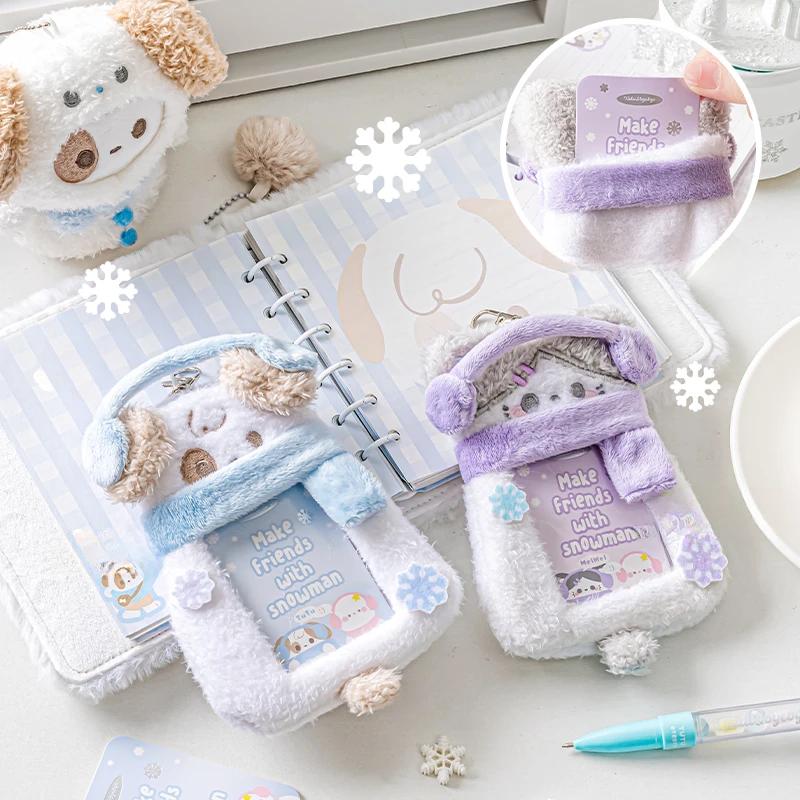 Plush Snowman Photocard Holder with Chain Cartoon Animal Photo Frame 3 Inch Kpop Photocard Sleeves for Girls Birthday Gifts 2025