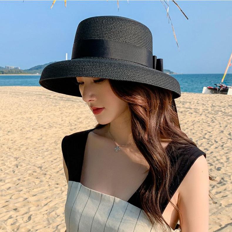 Hepburn Straw Hat Sunshade Sunscreen Seaside Beach Hat Women'S Spring And Summer Big Edge Sun Hat Ins Wind Wide Brim Big Brim