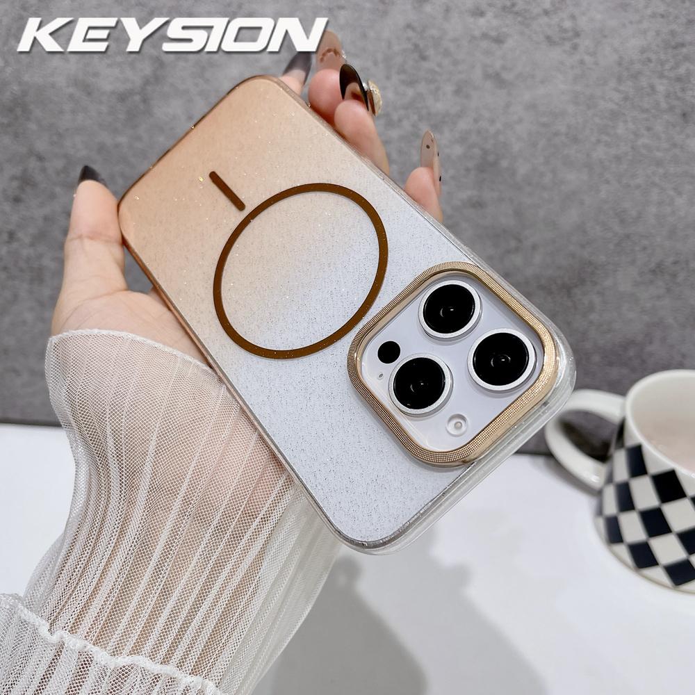 KEYSION Luxuriöse magnetische Handyhülle mit Farbverlauf und Glitzer für MagSafe für iPhone 14 15 16 Pro Max 16e 16 Plus Harte PC Stoßfeste Hülle