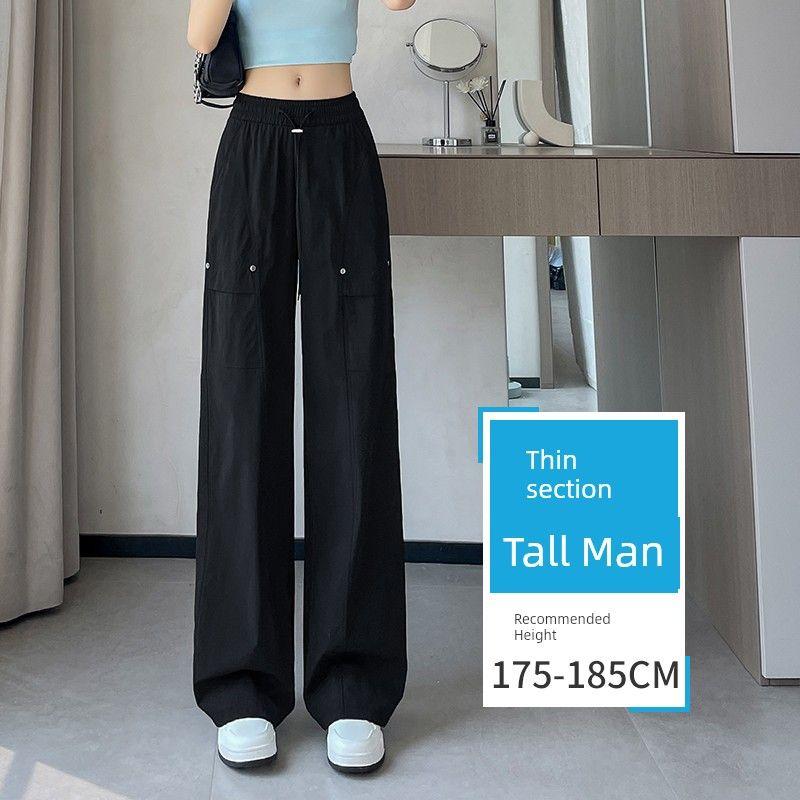 

Khaki Elastic Waist Cargo Pants Women s Tall 175 Summer Super Long Version Fried Street Straight-leg Mop Quick-Drying Wide Leg Black [Tall Summer Thin Style]-(175-185cm) XL