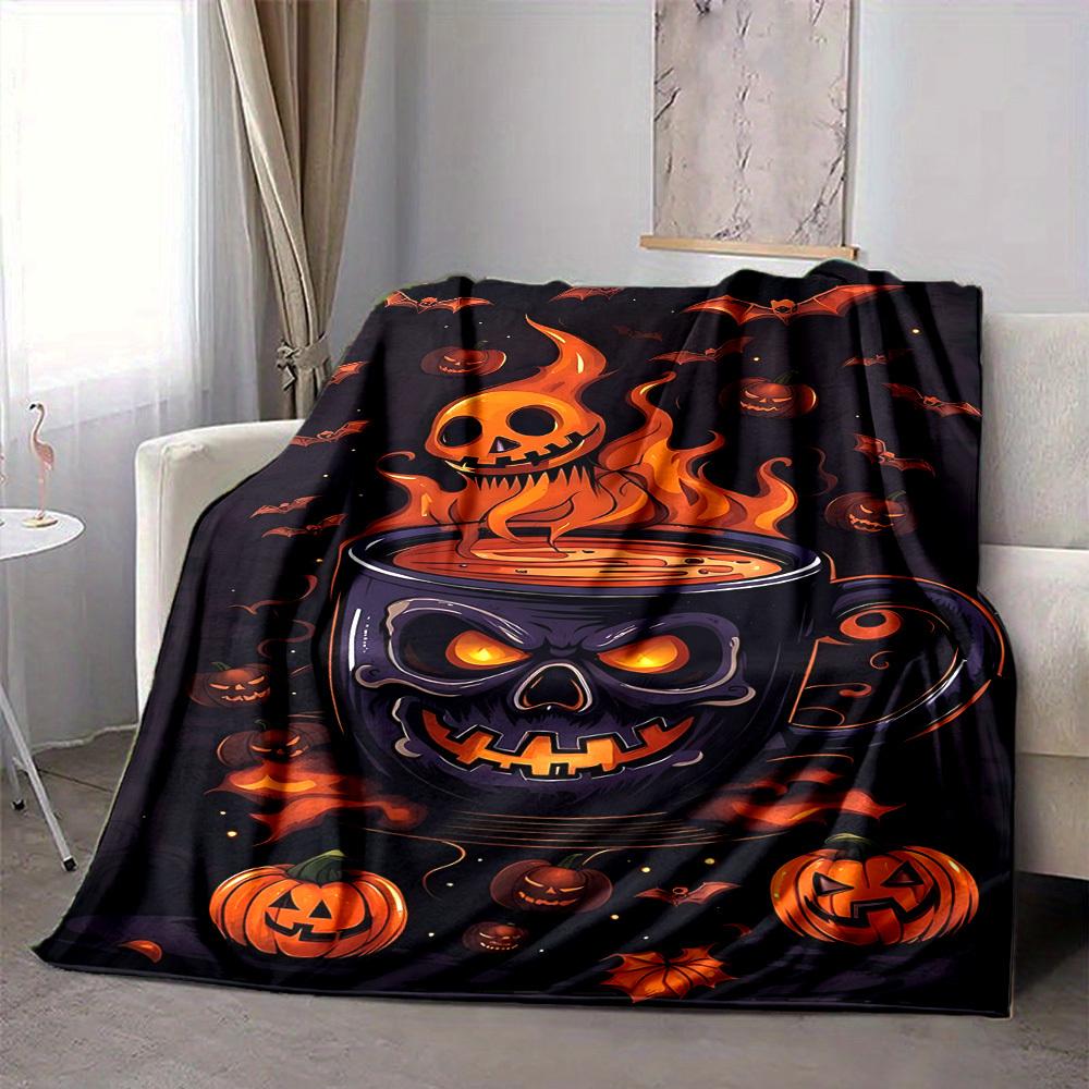 1pc Halloween Coffee Blanket, Lightweight Flannel Throw Blanket for Sofa, Bed, Travel, Camping, Living Room, Office, Couch089