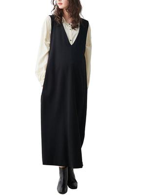 Umstandsmode Easy to Long Jumper Vor und Nach Schwarz 22207101 [ANGELIEBE] Kleid, Stillen, Poncho, Kleid, Geburt, S-M,