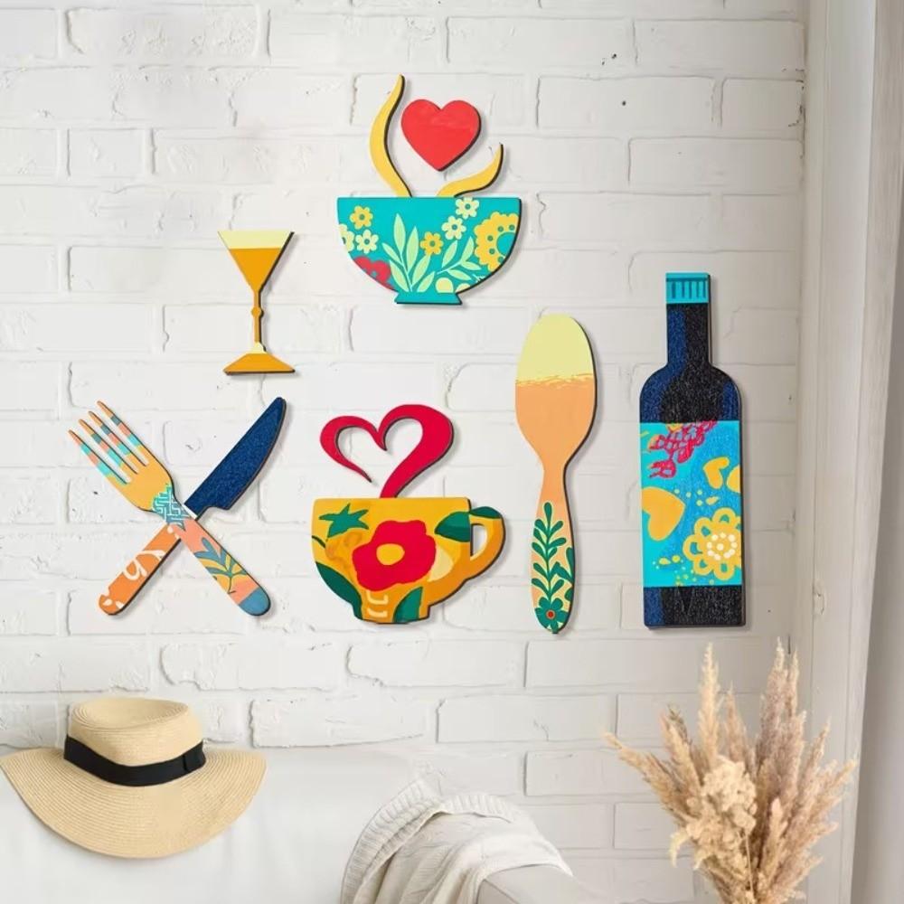 7pcs 2D Coffee-Themed Wall Art Vintage Wall Decor Country Style Kitchen Wall Sign  Kitchen Wall