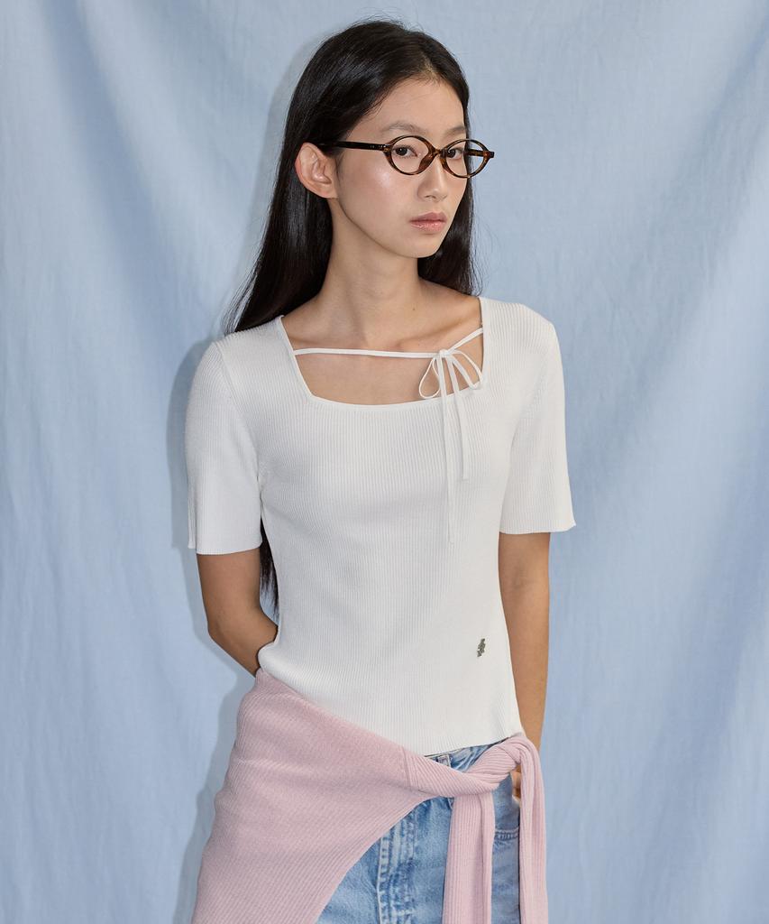 CITYBREEZE Ribbed Square Neck Sleeve Knit_White