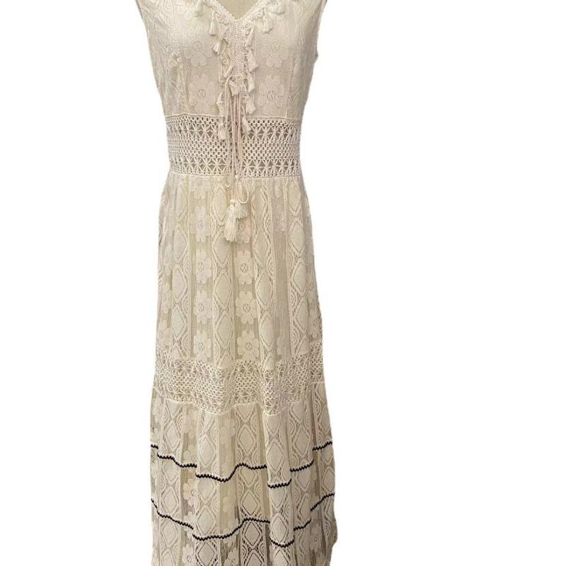 Women's Bohemian Summer Vacation Lace Dress Sleeveless Long Dress