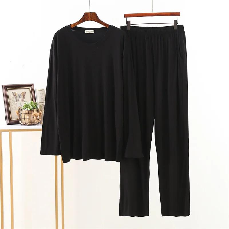 

Весна и осень Тонкий комплект Мужская пижама Длинный рукав Свободный домашний костюм Мужская пижама Комплект одежды для сна XXL чёрный